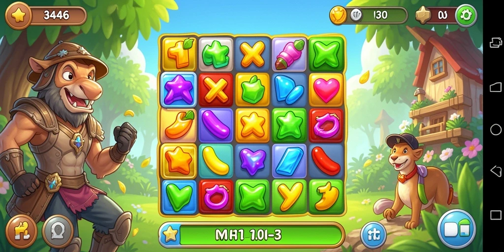 Tampilan menarik dari gameplay Match-3 yang seru dan menantang.