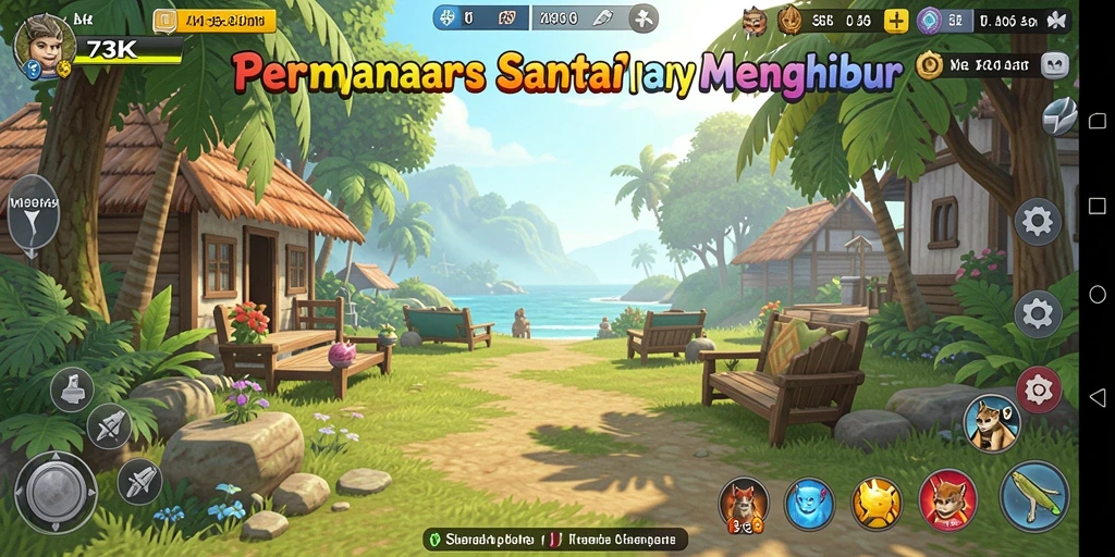 Tangkapan layar menampilkan gameplay seru di 73K dengan warna-warna cerah.