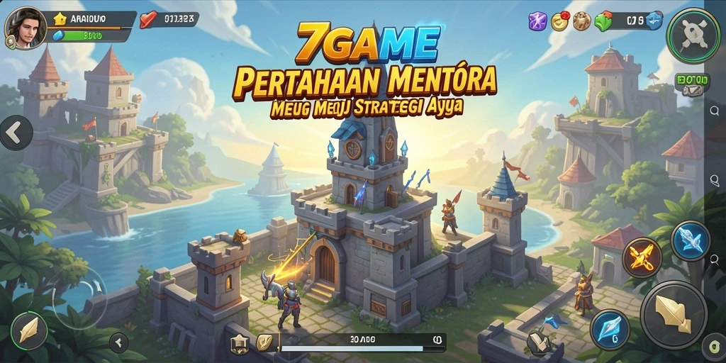 Tangkapan layar 7GAME menampilkan aksi seru dalam pertahanan menara.