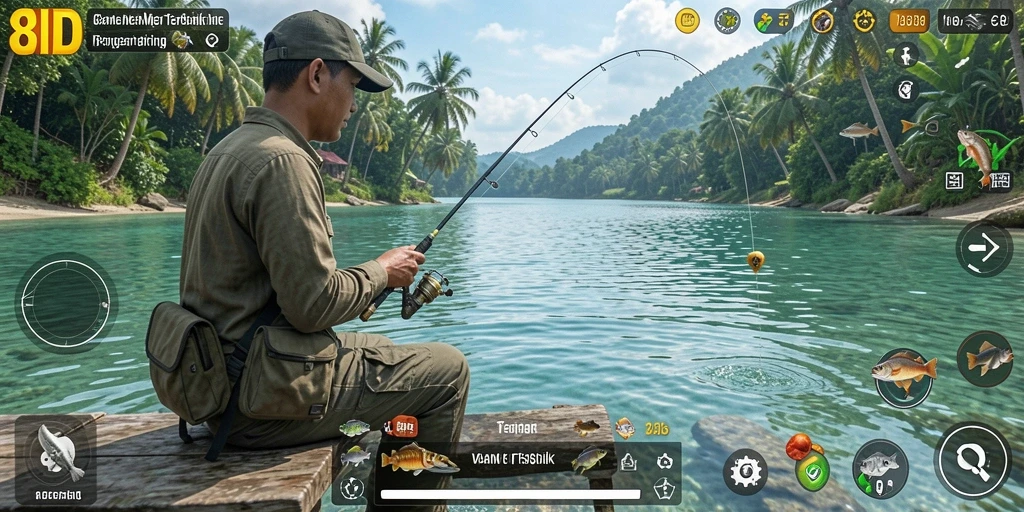 Screenshot gameplay 8ID yang menunjukkan pengalaman memancing yang seru.