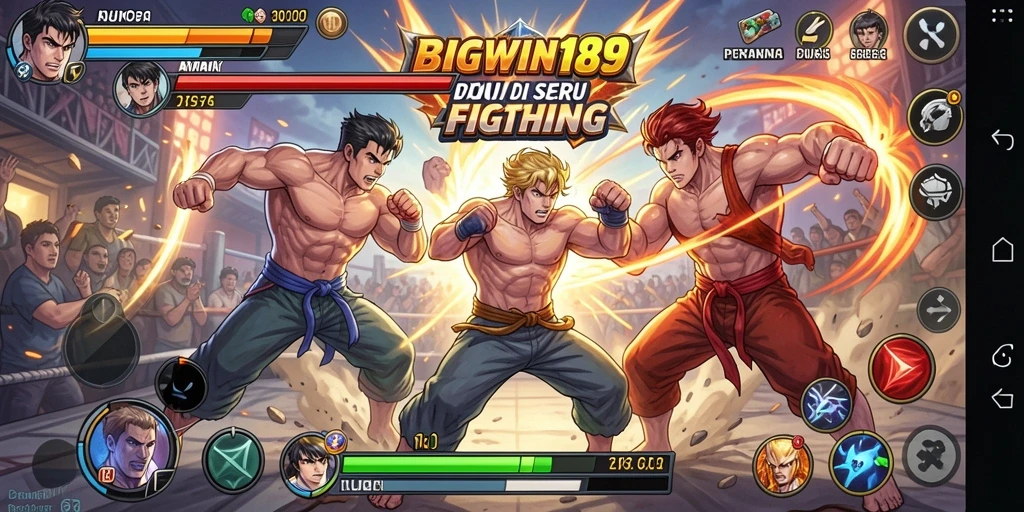 Tangkapan layar gameplay BIGWIN189 menunjukkan pertarungan mendebarkan dengan karakter yang beraksi.
