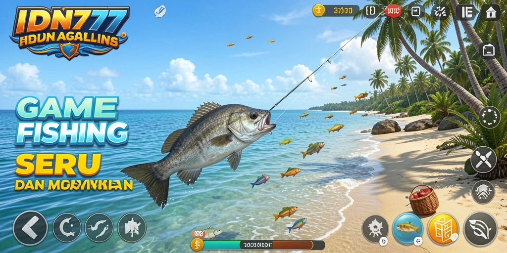 Tampilan gameplay seru dalam IDN777 saat menangkap ikan.