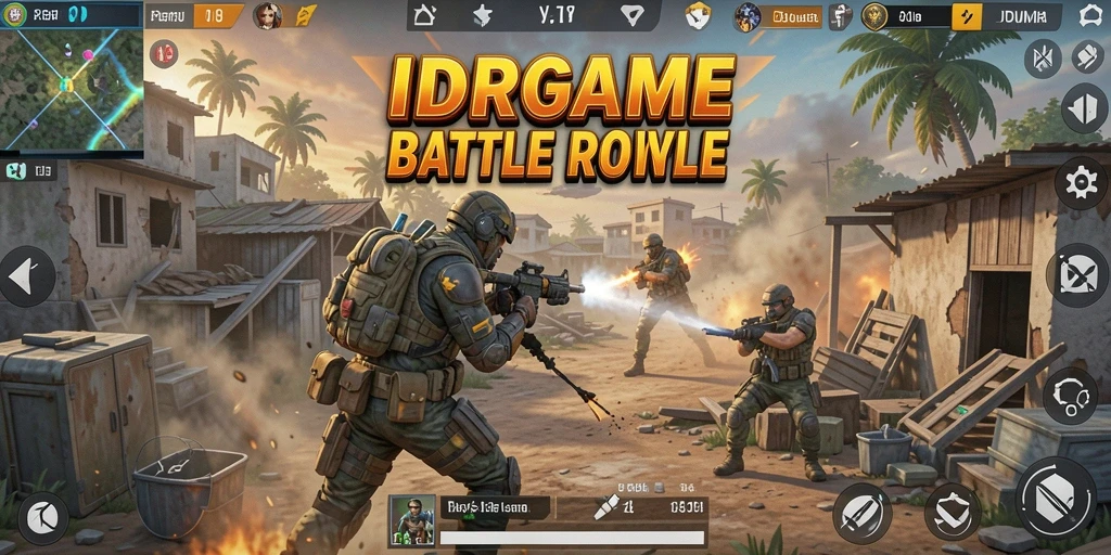 Screenshot IDRGAME menampilkan aksi mendebarkan di medan pertempuran Battle Royale.
