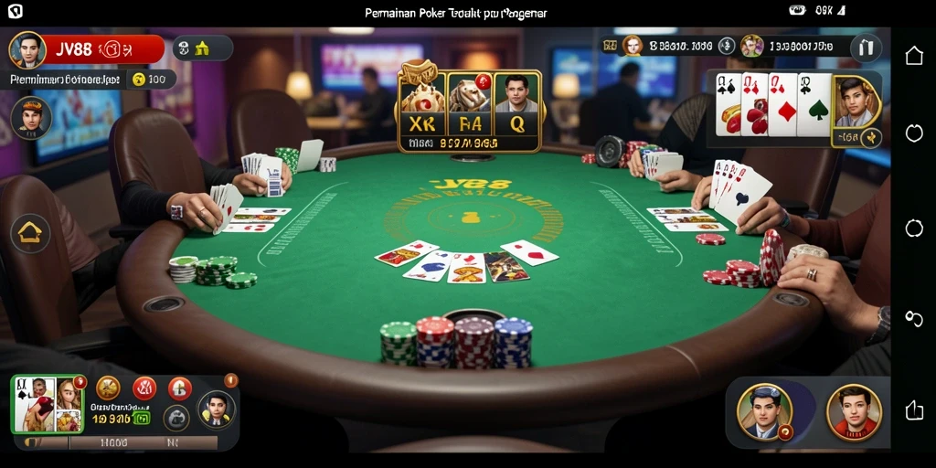 Tampilan gameplay JV88 dengan meja poker yang menarik.