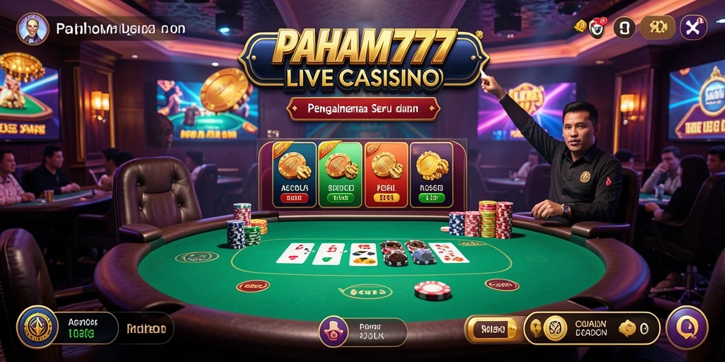 Tampilan gameplay utama PAHAM777 yang menampilkan dealer langsung dan permainan menarik.