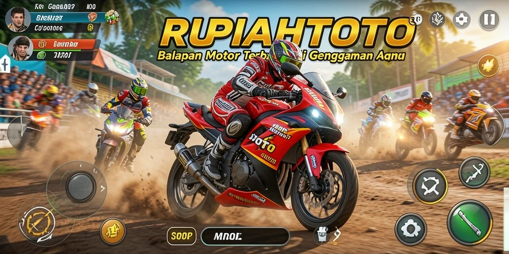 Gameplay RUPIAHTOTO menampilkan balapan motor yang cepat dan menegangkan.