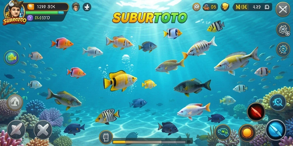 Tampilan gameplay SUBURTOTO menembak ikan dengan grafis menakjubkan.