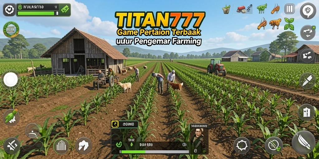 Screenshot gameplay TITAN777 menunjukkan aktivitas bertani yang seru.