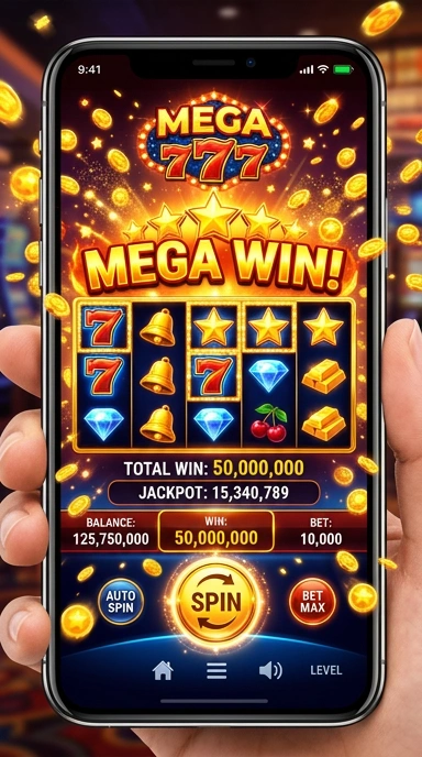 Tampilan utama aplikasi mega777 yang menarik.